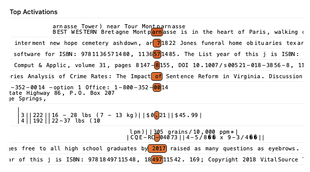 Top activations for Feature 402486: the feature fires on tokens just before numbers under 31 in citations, legal documents and technical specifications
