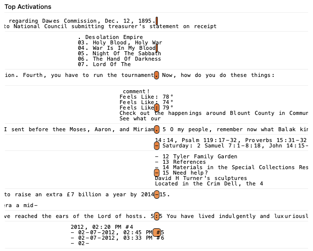 Top activations for Feature 456115: the feature fires mostly on punctuation near the token 5